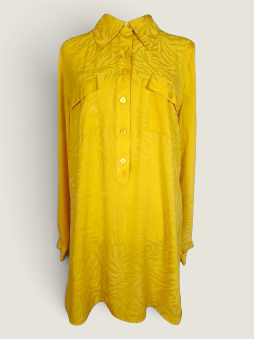 ModCloth Shirt Dress Yellow Animal Print Long Sleeve Mini Eclectic Grandpa Mod M